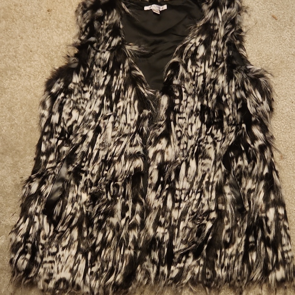 Via Spiga Womens Vest Faux Fur Size L Brown White Baddie Mob Boss Wife